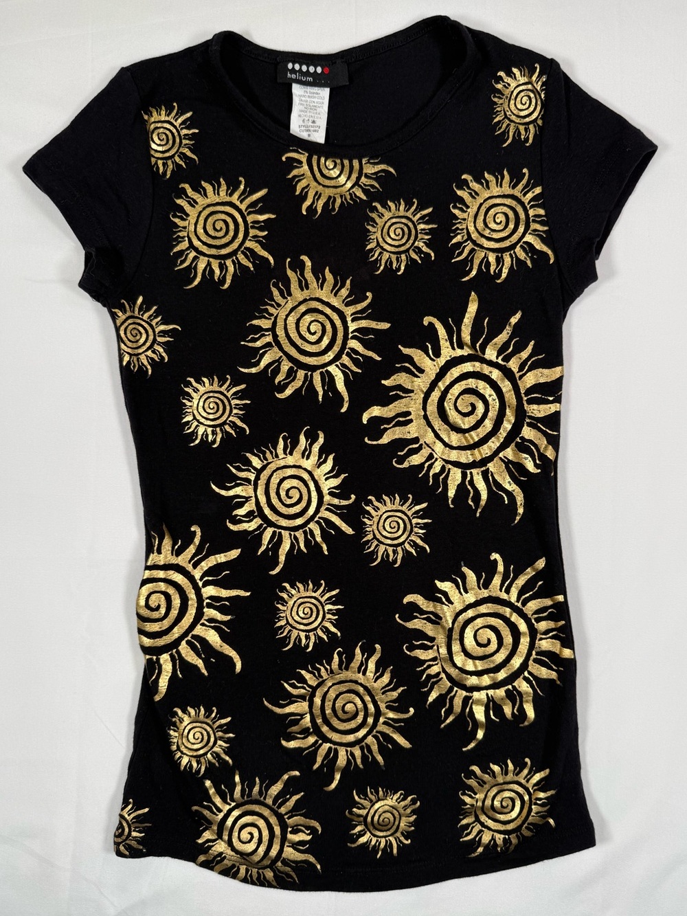 VINTAGE HELIUM Juniors Sun Graphic T Shirt M Y2K Gold Celestial Boho Festival